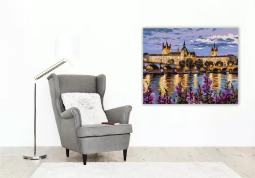 Aranyló prágai vár - számfestő készlet - Számfestő.hu - 50×60cm - Keretre feszítve