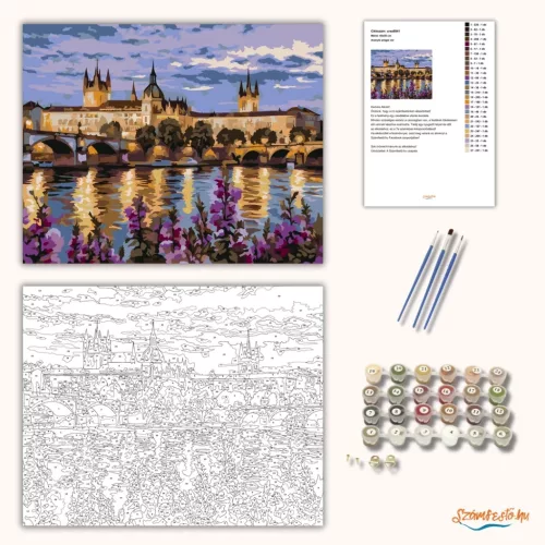 Aranyló prágai vár - számfestő készlet - Számfestő.hu - 60×70cm - Keretre feszítve