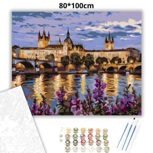 Aranyló prágai vár - számfestő készlet - Számfestő.hu - 80×100cm - Keretre feszítve