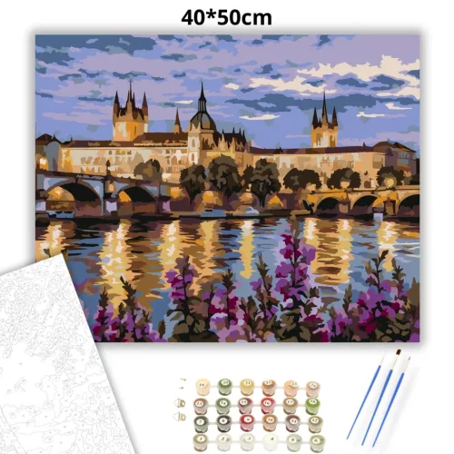 Aranyló prágai vár - számfestő készlet - Számfestő.hu - 40×50cm - Keretre feszítve
