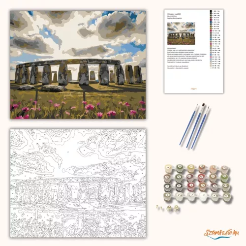 Rejtélyes Stonehenge-kör - számfestő készlet - Számfestő.hu - 40×50cm - Keretre feszítve