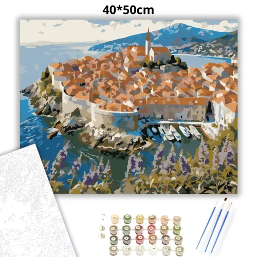 Dubrovnik óvárosa - számfestő készlet - Számfestő.hu - 40×50cm - Keretre feszítve