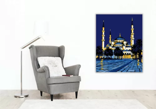 Kék mecset - számfestő készlet - Számfestő.hu - 60×70cm - Keretre feszítve