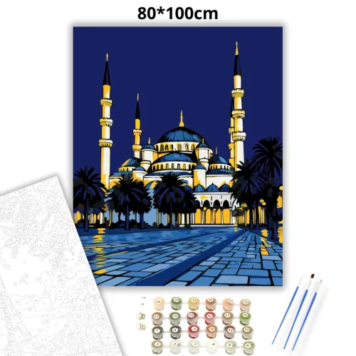 Kék mecset - számfestő készlet - Számfestő.hu - 80×100cm - Keret nélkül