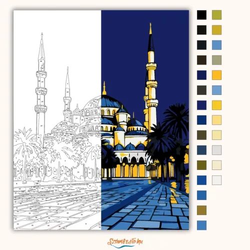 Kék mecset - számfestő készlet - Számfestő.hu - 80×100cm - Keretre feszítve