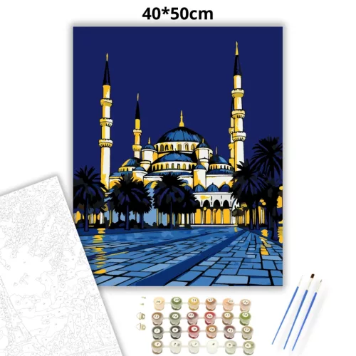 Kék mecset - számfestő készlet - Számfestő.hu - 40×50cm - Keretre feszítve
