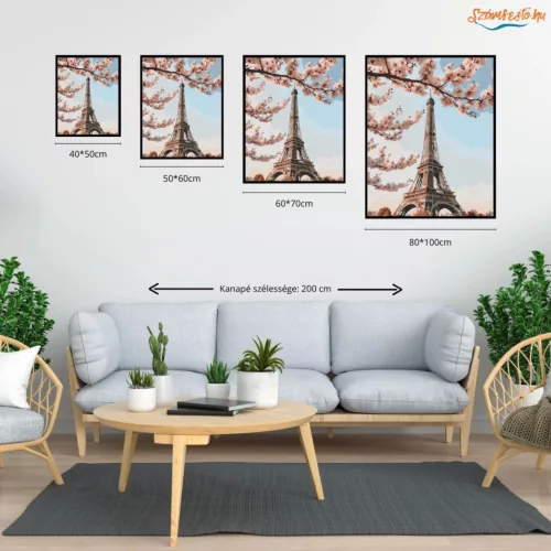 Tavaszi Eiffel-torony - számfestő készlet - Számfestő.hu - 40×50cm - Keretre feszítve