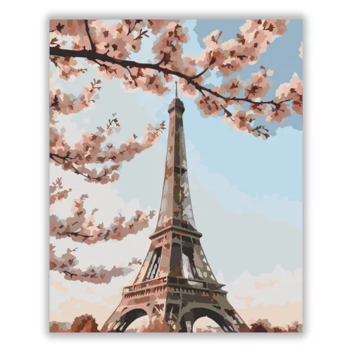 Tavaszi Eiffel-torony - számfestő készlet - Számfestő.hu - 40×50cm - Keretre feszítve