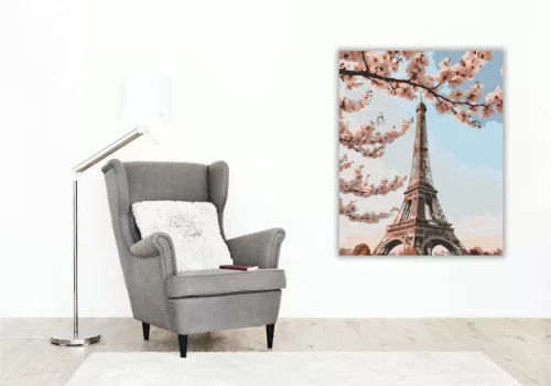 Tavaszi Eiffel-torony - számfestő készlet - Számfestő.hu - 40×50cm - Keret nélkül
