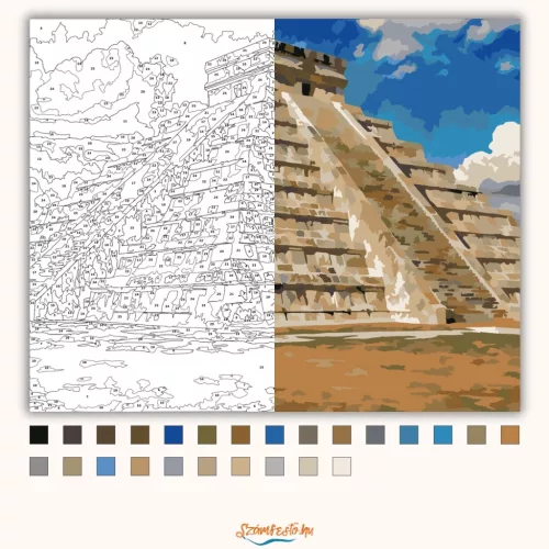 Chichén Itzá Maja piramis - számfestő készlet - Számfestő.hu - 40×50cm - Keret nélkül