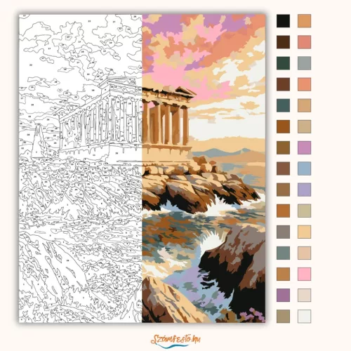 Alkonyi Poszeidón-templom - számfestő készlet - Számfestő.hu - 60×70cm - Keretre feszítve