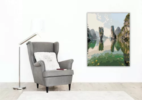 Nyugodt sziklatornyok tükörképe - számfestő készlet - Számfestő.hu - 60×70cm - Keret nélkül