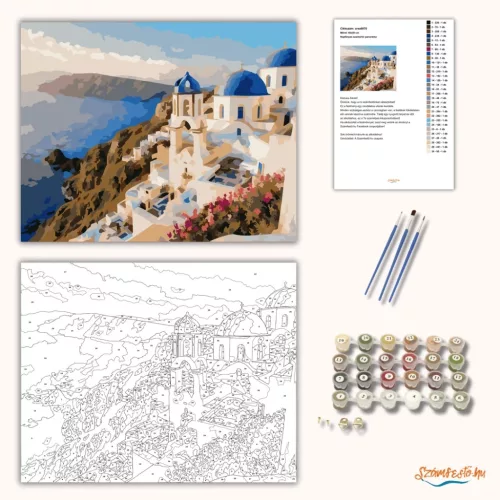 Napfényes szantorini panoráma - számfestő készlet - Számfestő.hu - 60×70cm - Keret nélkül