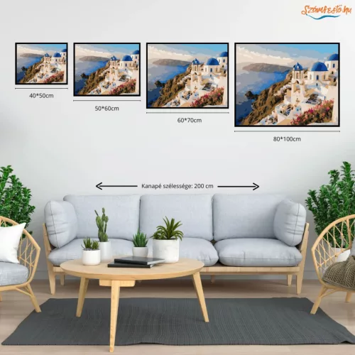 Napfényes szantorini panoráma - számfestő készlet - Számfestő.hu - 60×70cm - Keretre feszítve