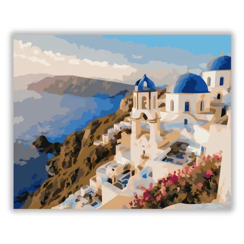 Napfényes szantorini panoráma - számfestő készlet - Számfestő.hu - 60×70cm - Keret nélkül