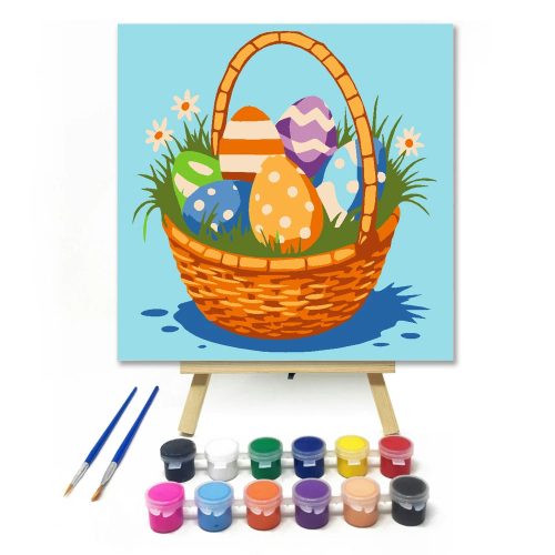 Húsvéti kosár - gyerek számfestő készlet - Számfestő.hu - 30×30cm - Keret nélkül