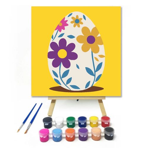 Virágos húsvéti tojás - gyerek számfestő készlet - Számfestő.hu - 50×50cm - Keret nélkül