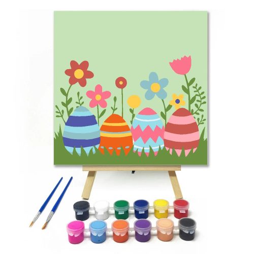 Színes tojások a kertben - gyerek számfestő készlet - Számfestő.hu - 20×20cm - Keretre feszítve