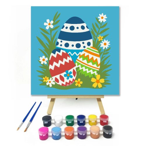 Virágos díszített tojások - gyerek számfestő készlet - Számfestő.hu - 40×40cm - Keretre feszítve