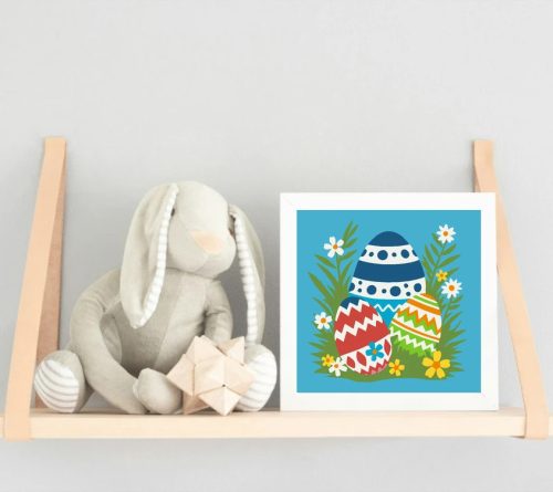 Virágos díszített tojások - gyerek számfestő készlet - Számfestő.hu - 50×50cm - Keretre feszítve