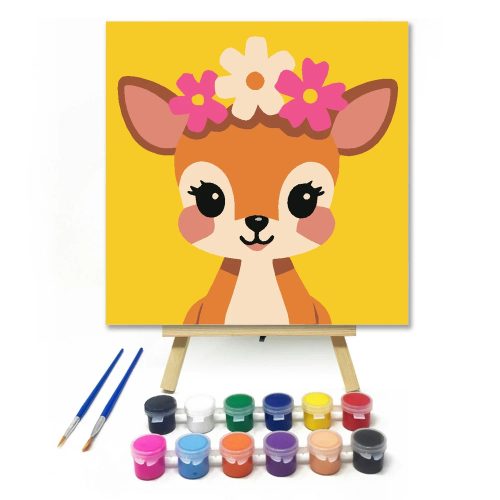 Bájos őzike koszorúja - gyerek számfestő készlet - Számfestő.hu - 50×50cm - Keret nélkül