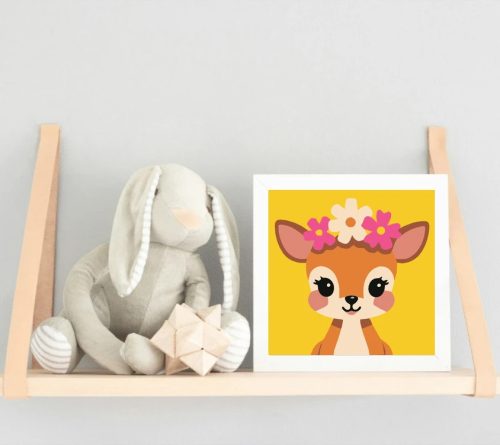 Bájos őzike koszorúja - gyerek számfestő készlet - Számfestő.hu - 40×40cm - Keretre feszítve