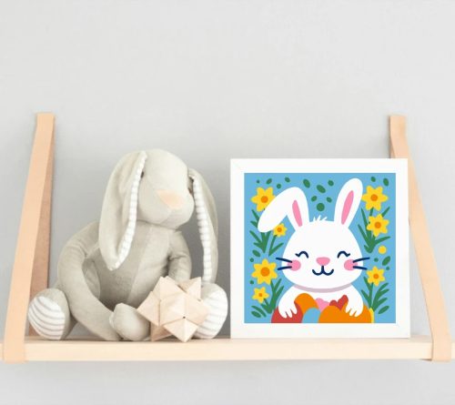 Bájos húsvéti nyuszi - gyerek számfestő készlet - Számfestő.hu - 20×20cm - Keret nélkül