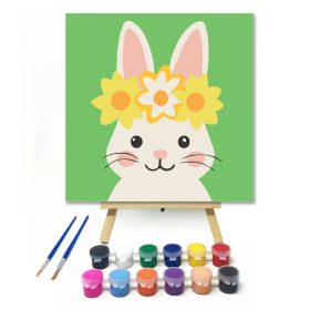 Mosolygós nyuszi koszorúban - gyerek számfestő készlet - Számfestő.hu - 20×20cm - Keret nélkül