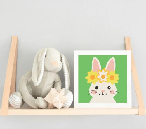 Mosolygós nyuszi koszorúban - gyerek számfestő készlet - Számfestő.hu - 50×50cm - Keretre feszítve