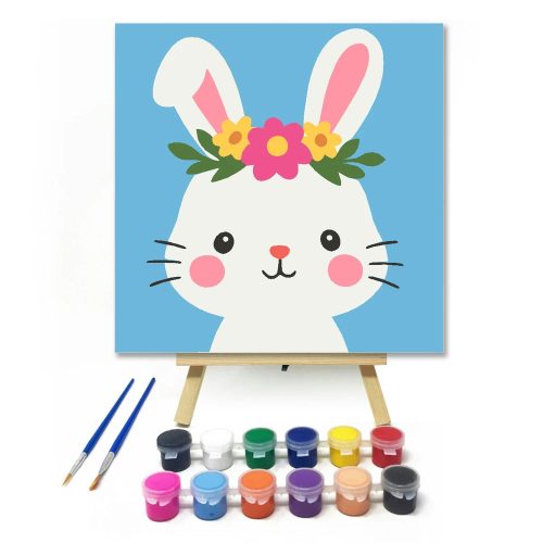 Vidám nyuszi - gyerek számfestő készlet - Számfestő.hu - 20×20cm - Keretre feszítve