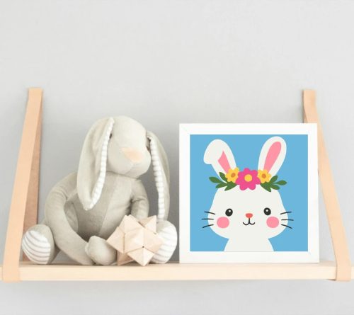 Vidám nyuszi - gyerek számfestő készlet - Számfestő.hu - 20×20cm - Keretre feszítve