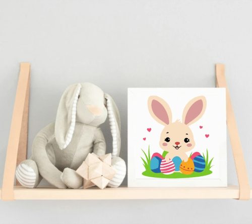 Játékos nyuszi tojásokkal - gyerek számfestő készlet - Számfestő.hu - 20×20cm - Keretre feszítve