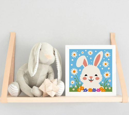 Tavaszi nyuszi - gyerek számfestő készlet - Számfestő.hu - 20×20cm - Keretre feszítve