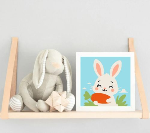 Mosolygós nyuszi répája - gyerek számfestő készlet - Számfestő.hu - 30×30cm - Keret nélkül