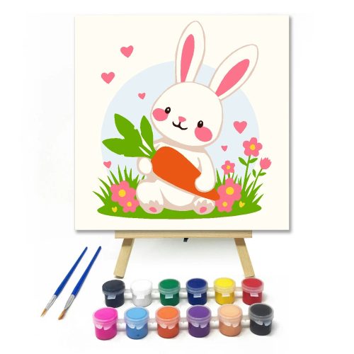 Álmodozó nyuszi répája - gyerek számfestő készlet - Számfestő.hu - 50×50cm - Keretre feszítve