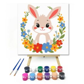 Bájos nyuszi koszorúja - gyerek számfestő készlet - Számfestő.hu - 20×20cm - Keret nélkül