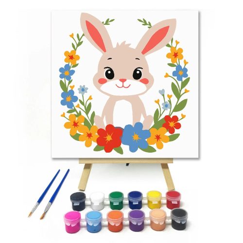 Bájos nyuszi koszorúja - gyerek számfestő készlet - Számfestő.hu - 30×30cm - Keret nélkül