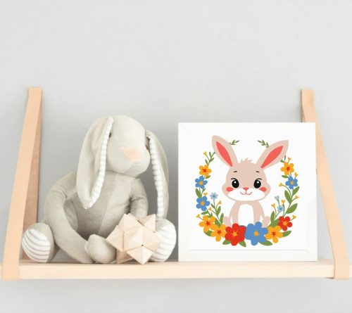 Bájos nyuszi koszorúja - gyerek számfestő készlet - Számfestő.hu - 30×30cm - Keretre feszítve