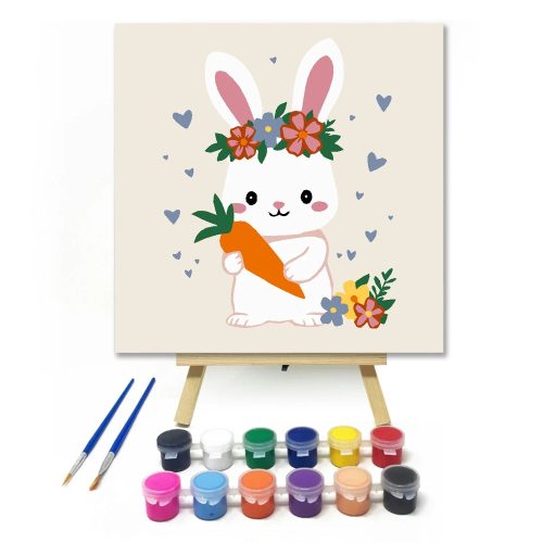 Kisnyuszi répával - gyerek számfestő készlet - Számfestő.hu - 30×30cm - Keretre feszítve