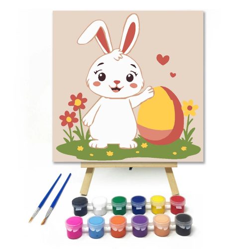 Kedves nyuszi tojása - gyerek számfestő készlet - Számfestő.hu - 30×30cm - Keret nélkül