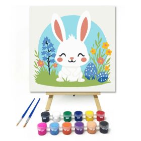 Húsvéti nyuszi tojásokkal - gyerek számfestő készlet - Számfestő.hu - 20×20cm - Keret nélkül