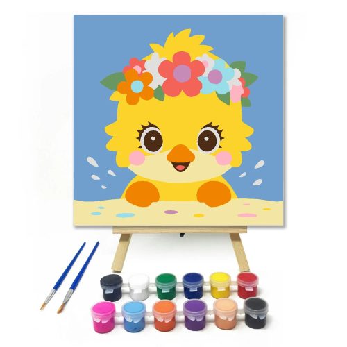 Csillogó szemű csibe - gyerek számfestő készlet - Számfestő.hu - 30×30cm - Keretre feszítve