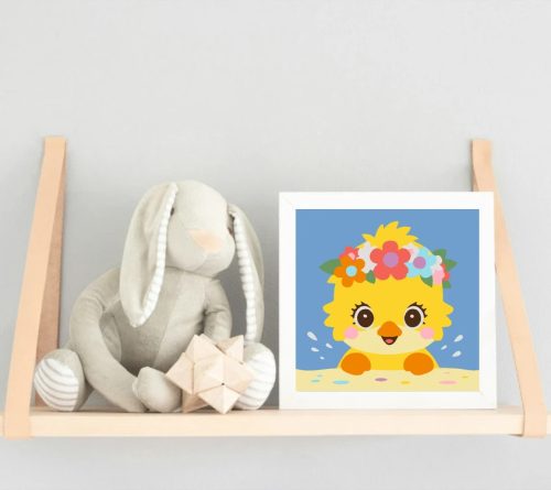 Csillogó szemű csibe - gyerek számfestő készlet - Számfestő.hu - 20×20cm - Keretre feszítve