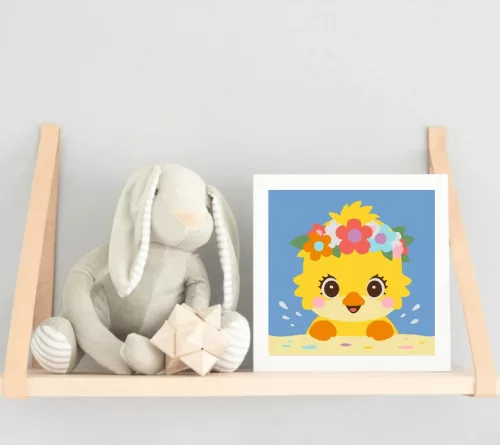 Csillogó szemű csibe - gyerek számfestő készlet - Számfestő.hu - 20×20cm - Keretre feszítve