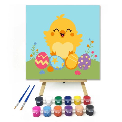 Boldog kiscsibe - gyerek számfestő készlet - Számfestő.hu - 20×20cm - Keretre feszítve