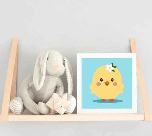 Kedves csibe virággal - gyerek számfestő készlet - Számfestő.hu - 20×20cm - Keretre feszítve