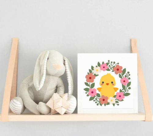 Kiscsibe virágkoszorúval - gyerek számfestő készlet - Számfestő.hu - 40×40cm - Keretre feszítve