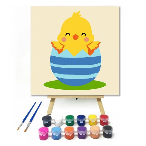 Vidám csibe - gyerek számfestő készlet - Számfestő.hu - 50×50cm - Keretre feszítve