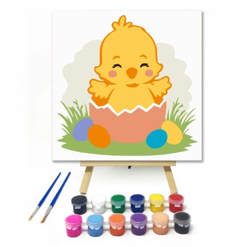 Kiscsibe születése - gyerek számfestő készlet - Számfestő.hu - 50×50cm - Keretre feszítve