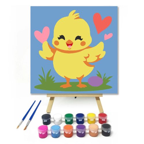 Huncut csibe szívecskéi - gyerek számfestő készlet - Számfestő.hu - 40×40cm - Keretre feszítve